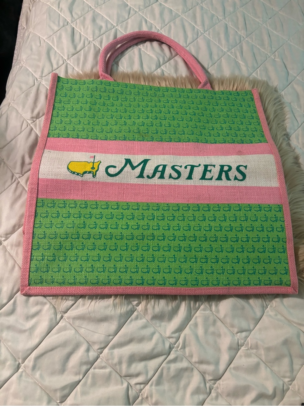 Masters Green and Pink Logo Canvas Tote